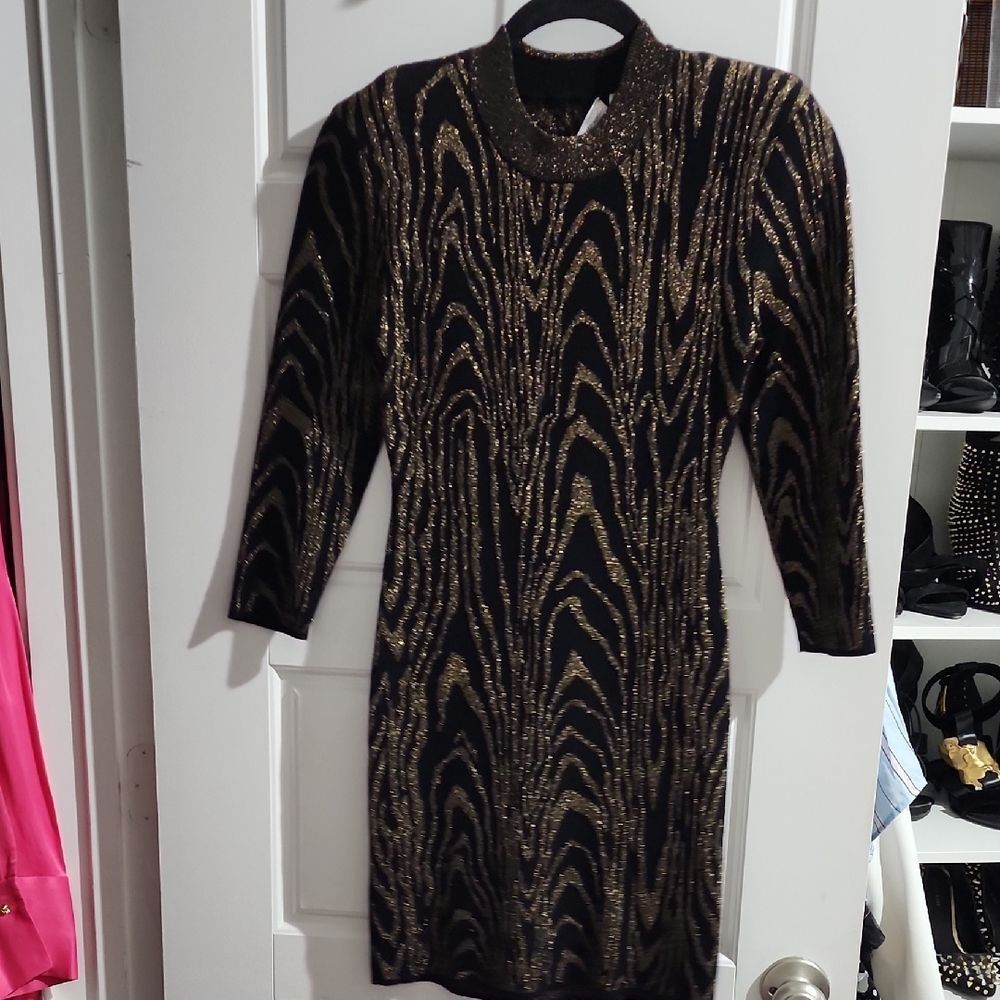 A.L.C. Black and Gold Long Sleeve Dress